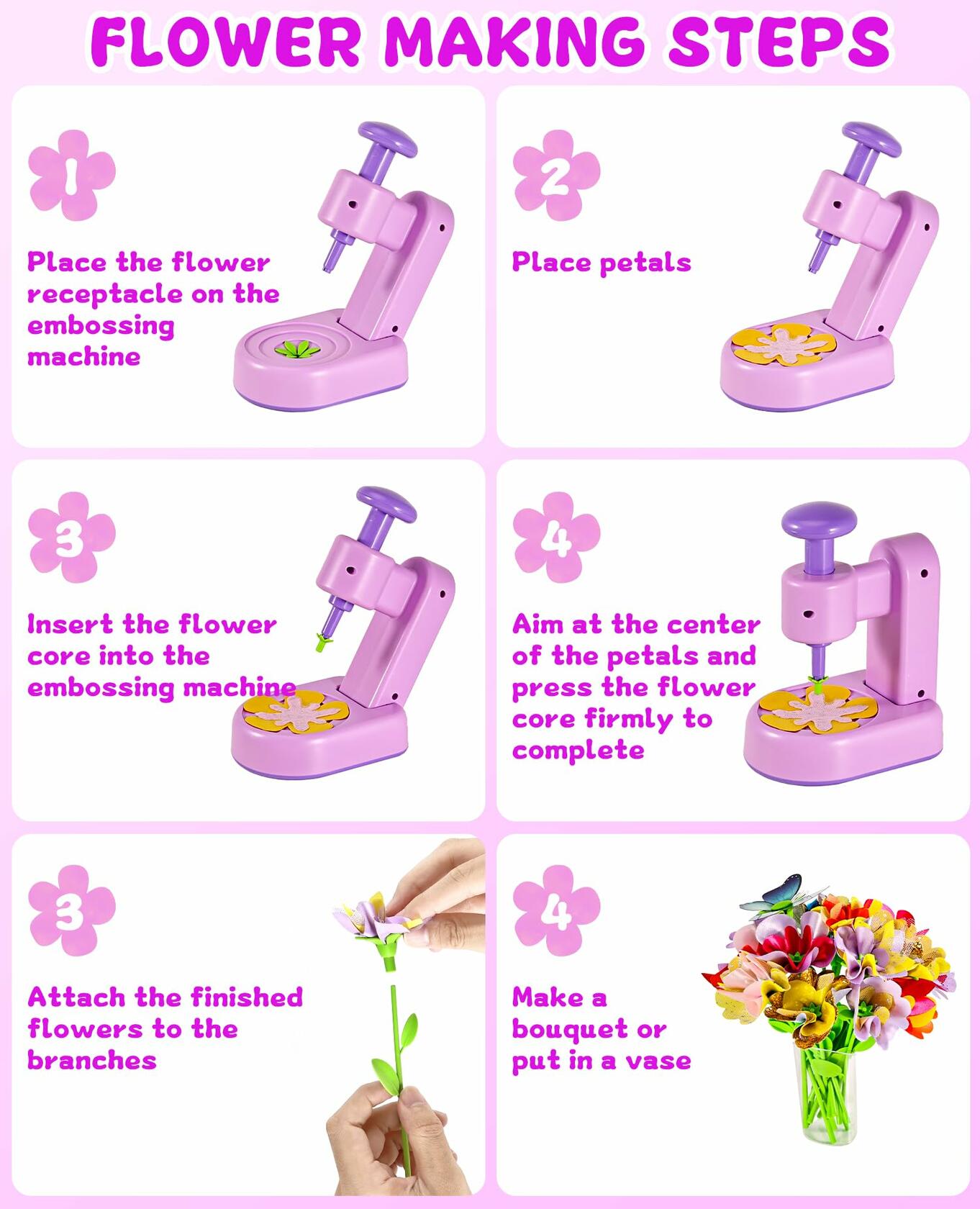 Maylatte Fabric Flower Bouquets DIY Craft Kit for Girls Ages 4-8 with Box