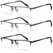 Anourney 3 Pack Mens Reading Glasses Metal Half Frame Blue Light +2.75