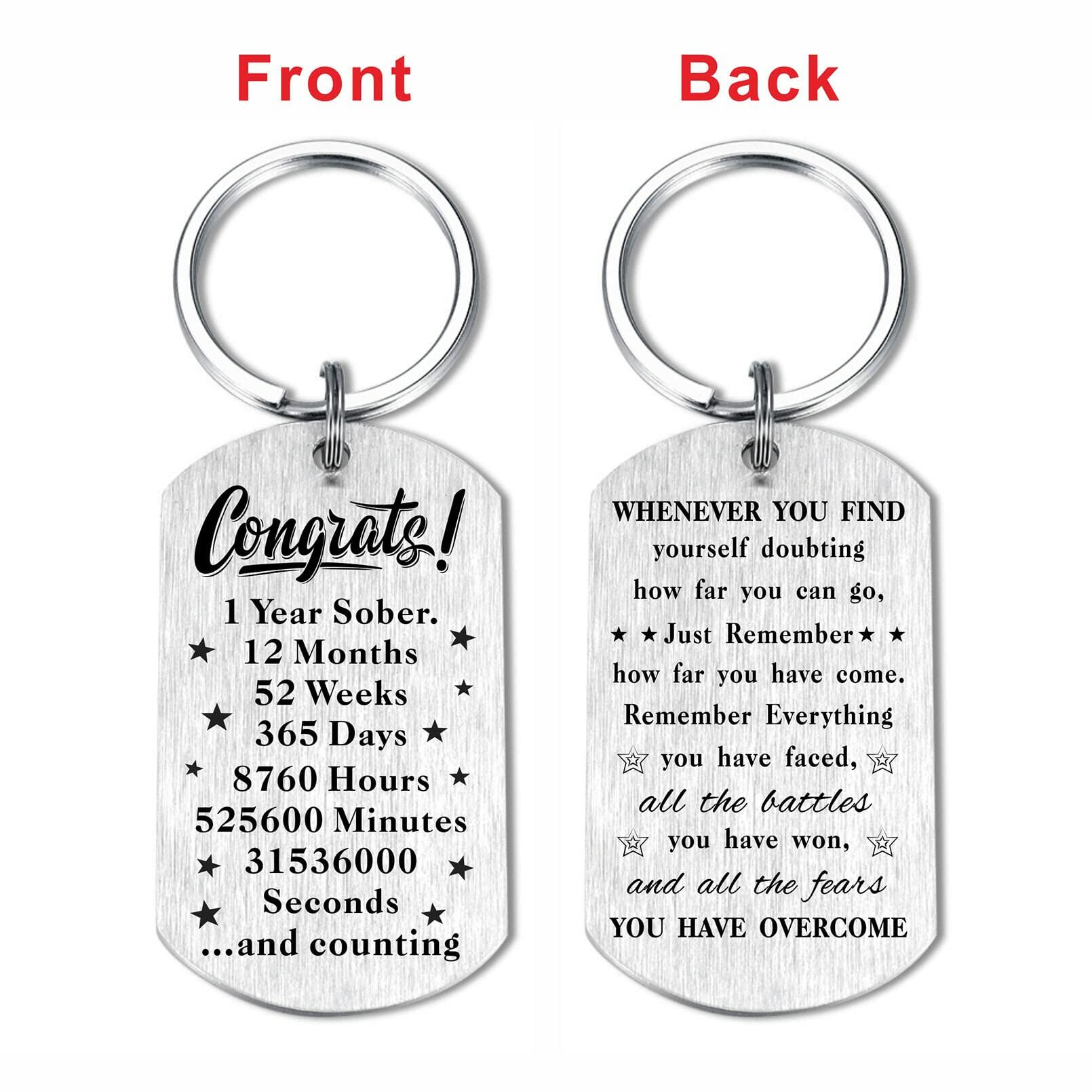 Laluminter 2 Years Sobriety Keychain Anniversary Gift Stainless Steel Small