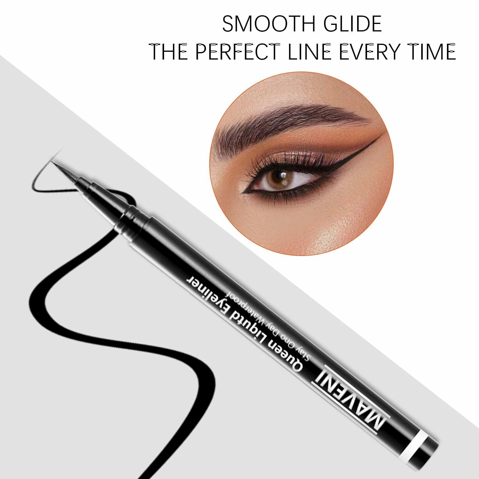 QueenDairy Waterproof Liquid Eyeliner Fine Brush Tip Jet Black 1 Fl Oz 01#