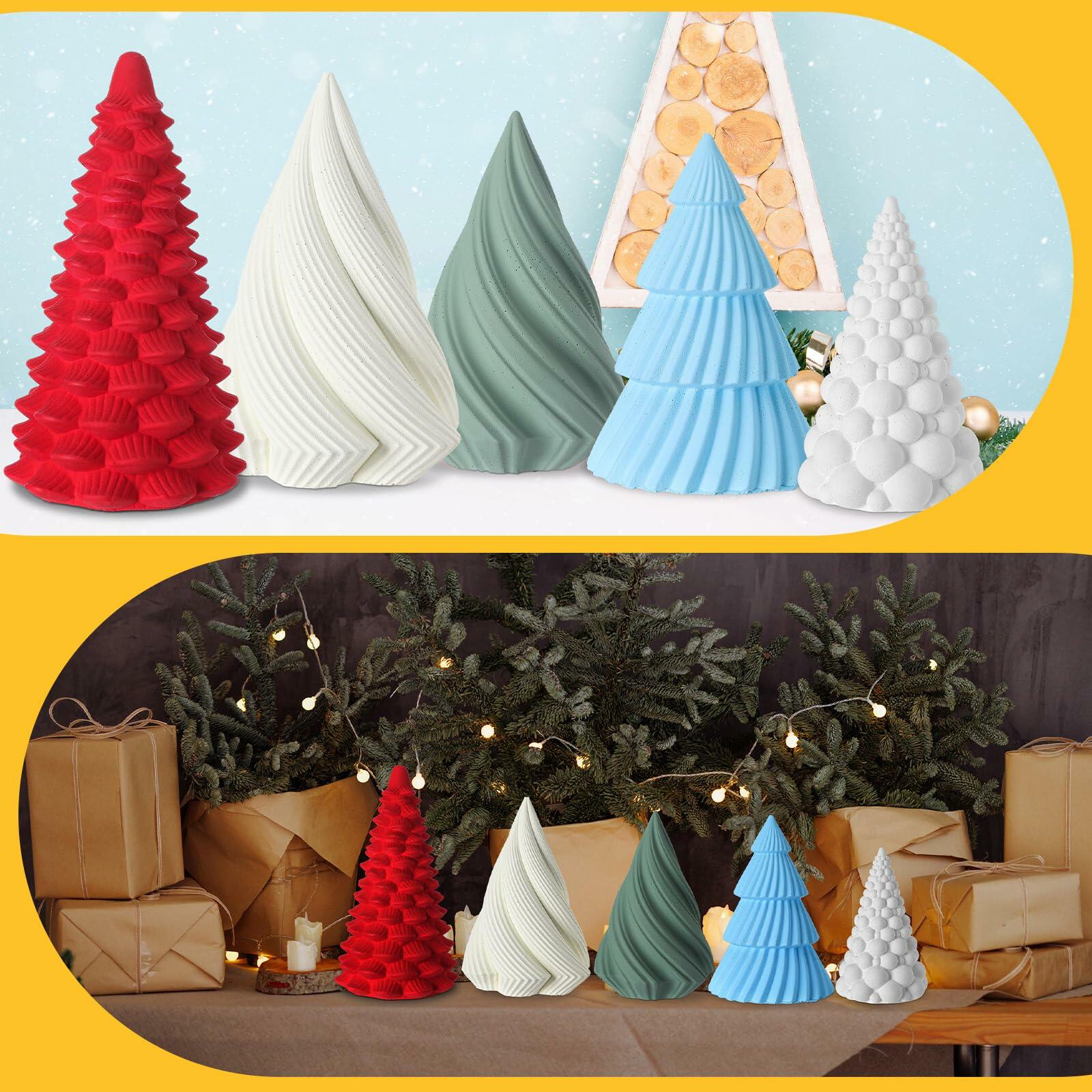 Leinuosen 5 Pcs Cement Christmas Tree Statues 6-4in Multicolor Xmas Decor