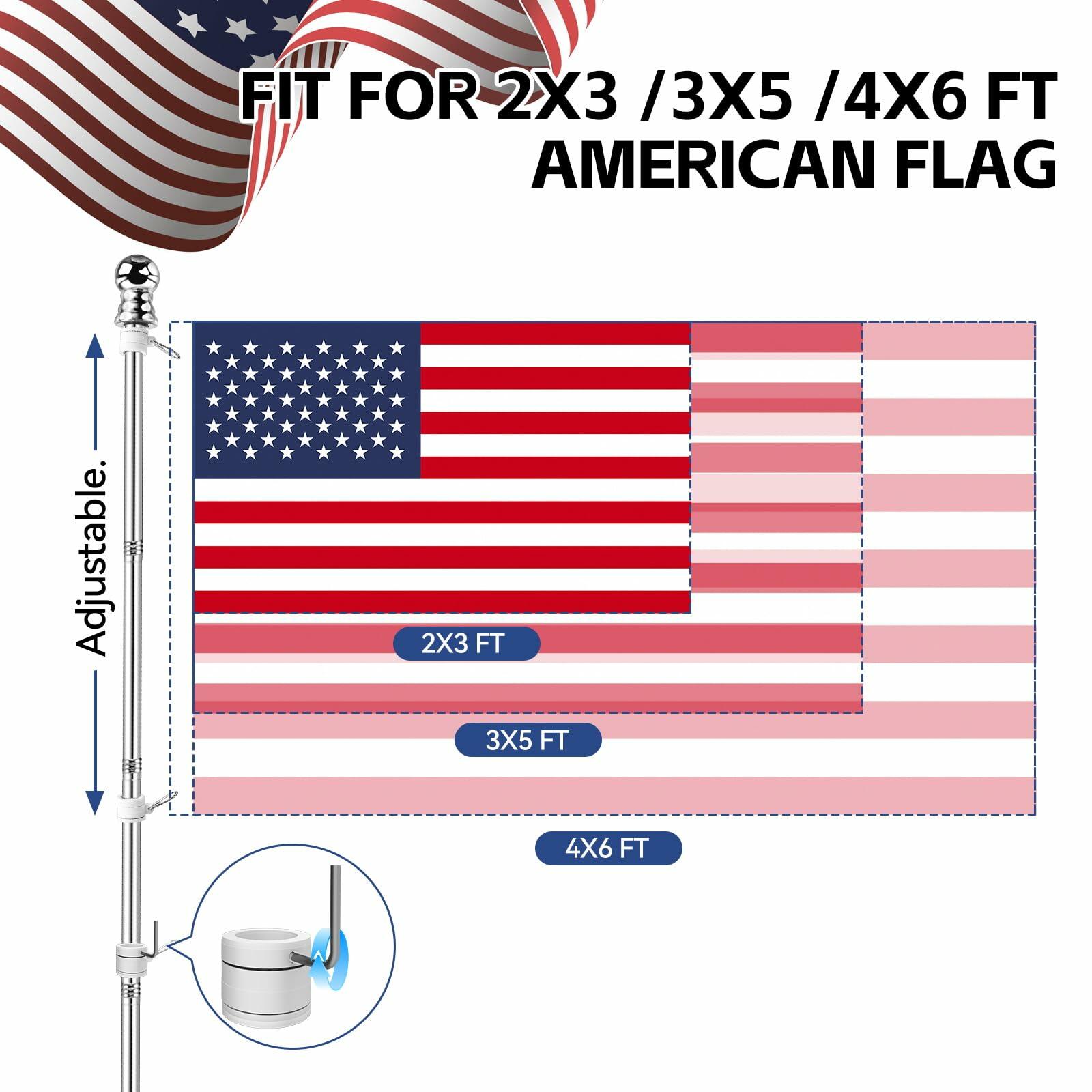 ZNNOPAX 3x5ft American Flag Pole Kit 5ft Stainless Steel Silver