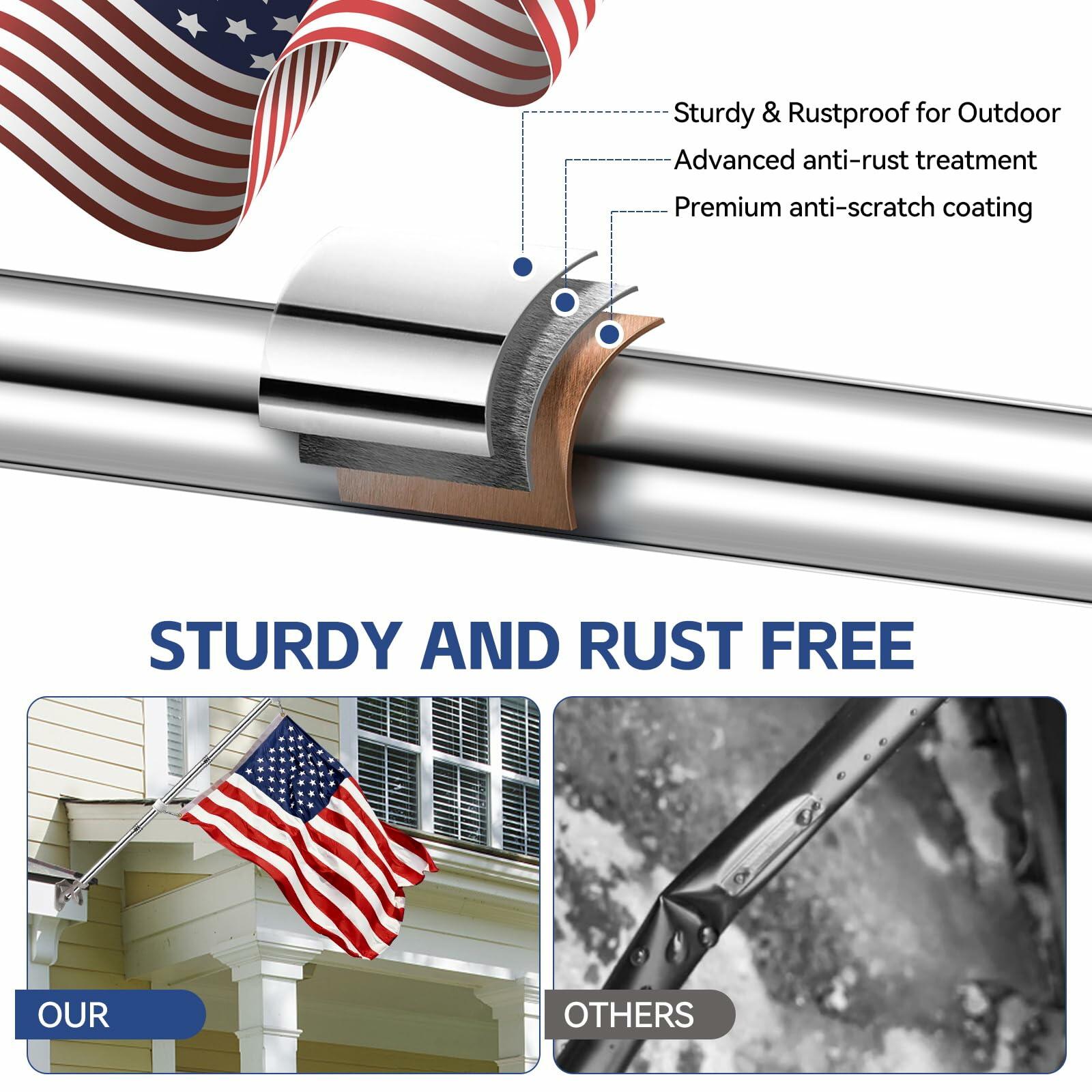ZNNOPAX 3x5ft American Flag Pole Kit 5ft Stainless Steel Silver