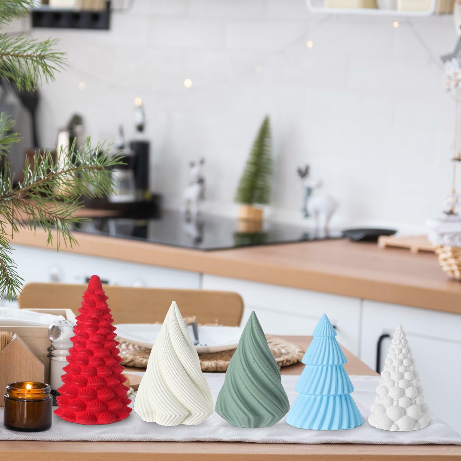 Leinuosen 5 Pcs Cement Christmas Tree Statues 6-4in Multicolor Xmas Decor