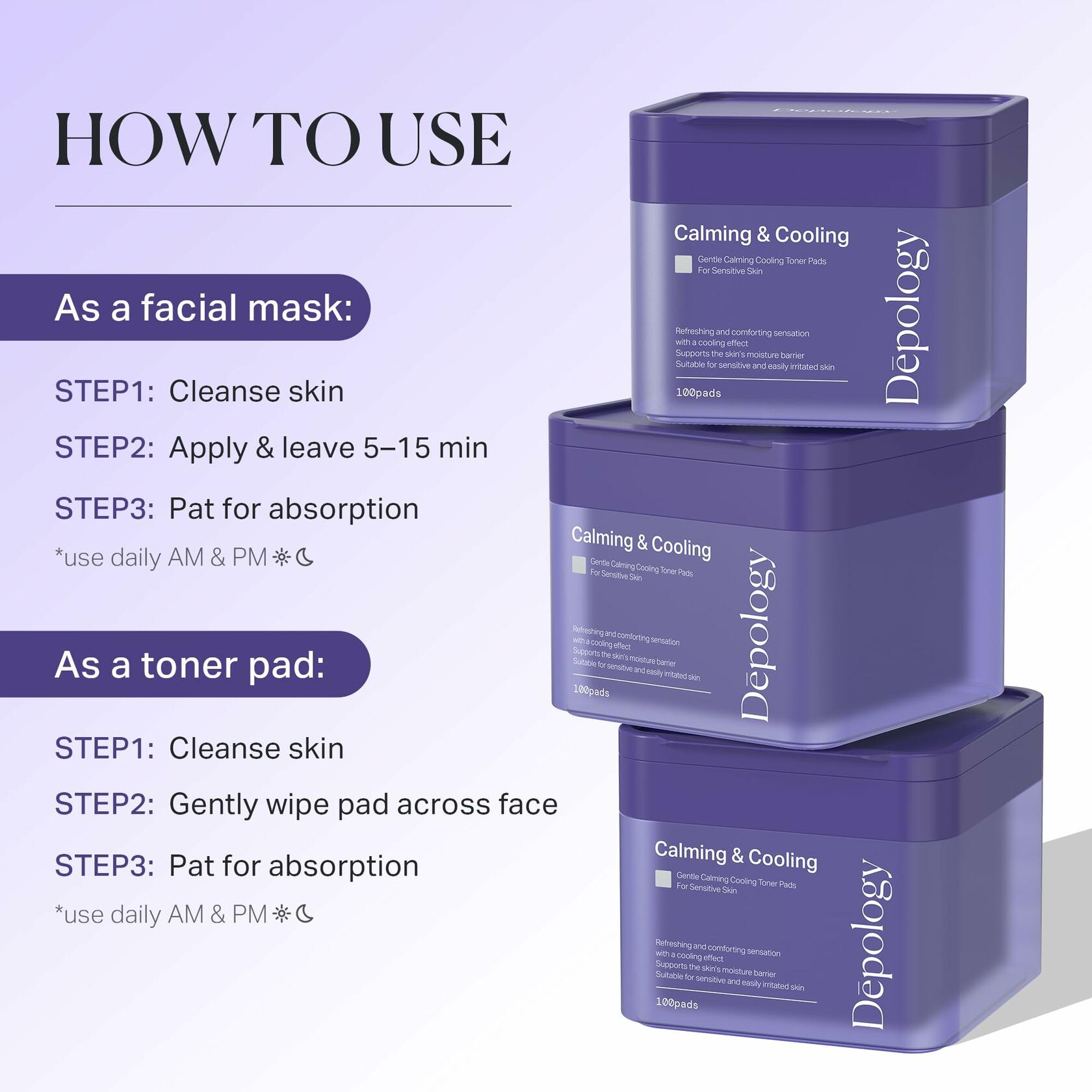 BestBy02/26 depology Blemish & Tone Toner Pads 100 Pads Sensitive Skin