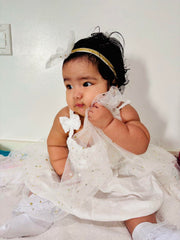 Renotemy Girl Flower Dress White Sleeveless Tutu Sundress Size 3-4T
