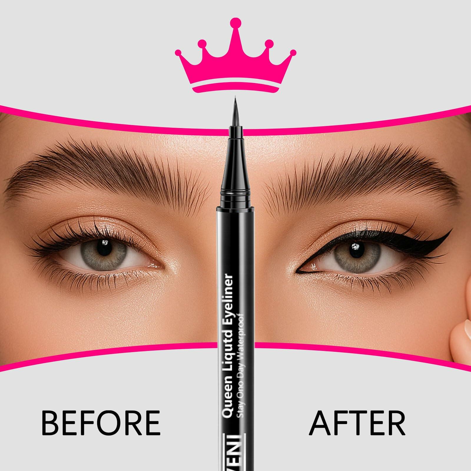 QueenDairy Waterproof Liquid Eyeliner Fine Brush Tip Jet Black 1 Fl Oz 01#