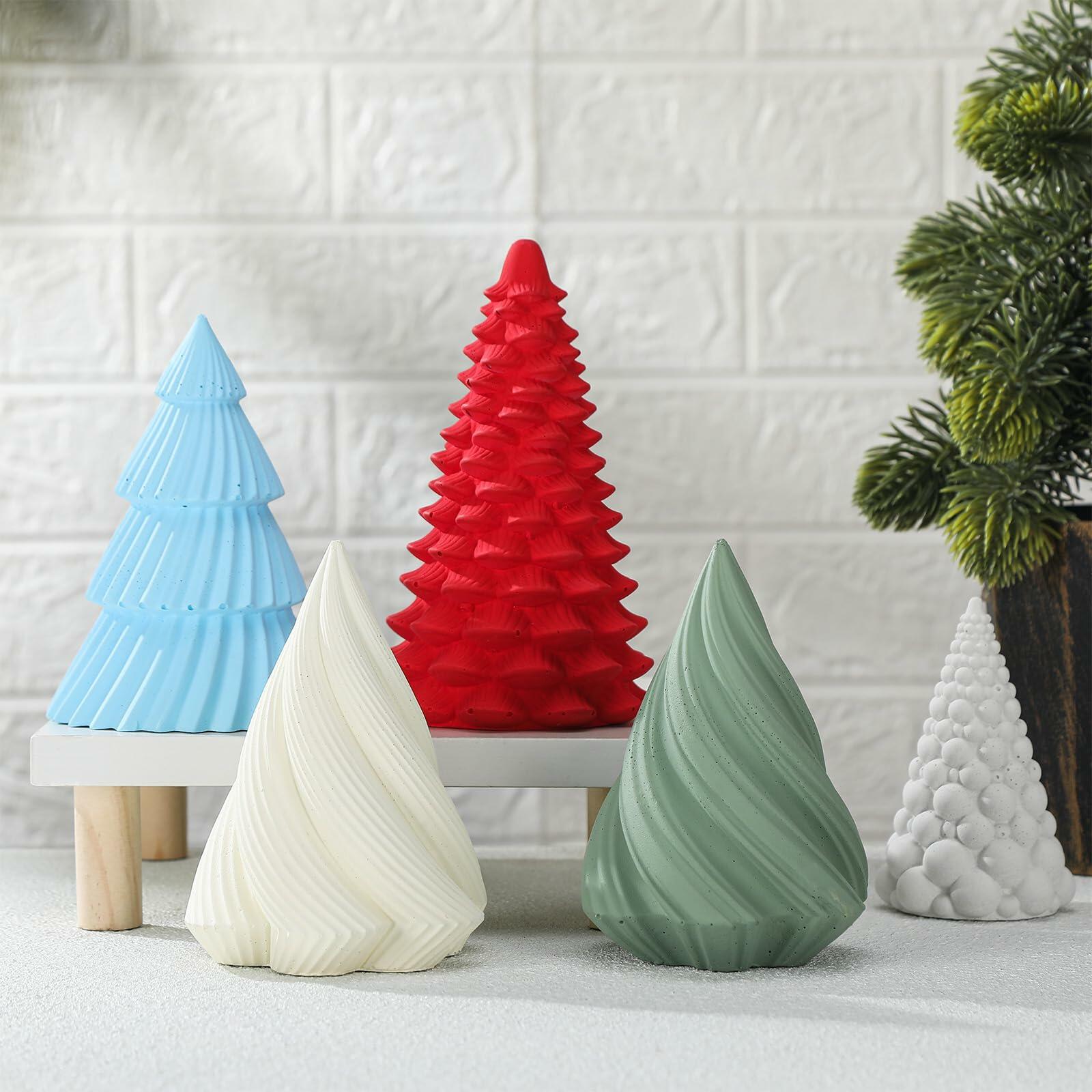 Leinuosen 5 Pcs Cement Christmas Tree Statues 6-4in Multicolor Xmas Decor