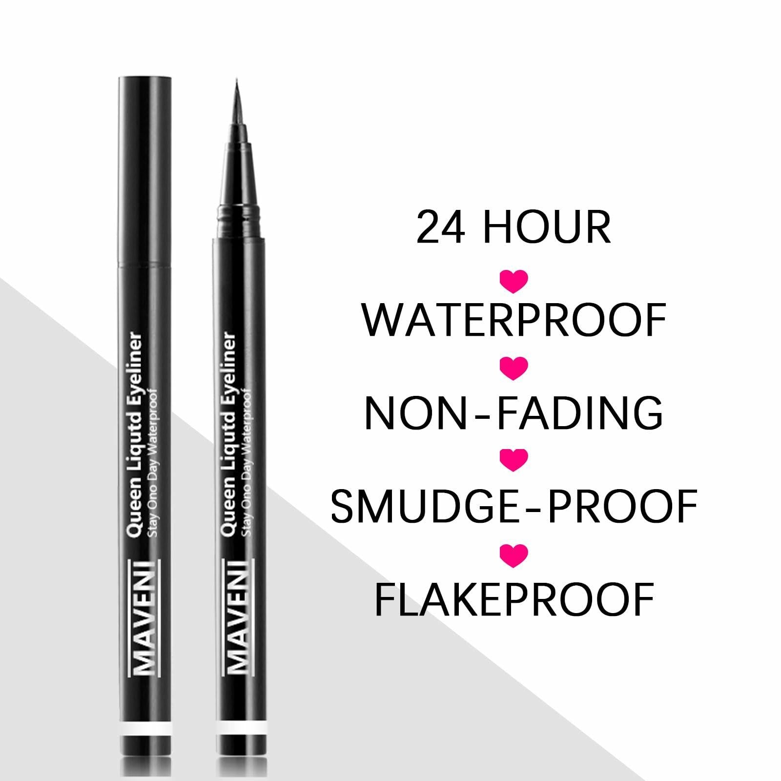 QueenDairy Waterproof Liquid Eyeliner Fine Brush Tip Jet Black 1 Fl Oz 01#