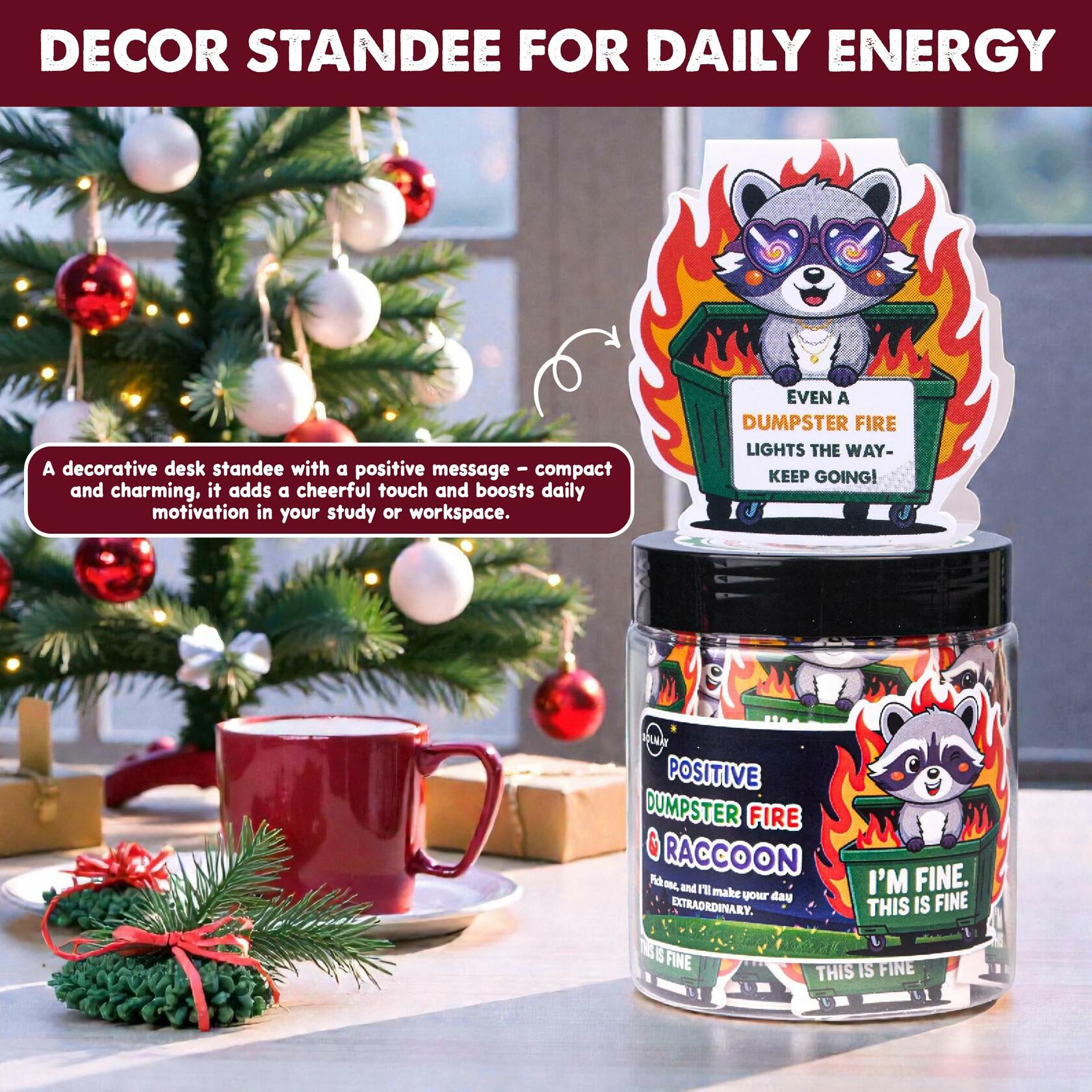 SOLMAY Funny Raccoon Dumpster Fire Affirmation Jar, 60 Sarcastic Notes