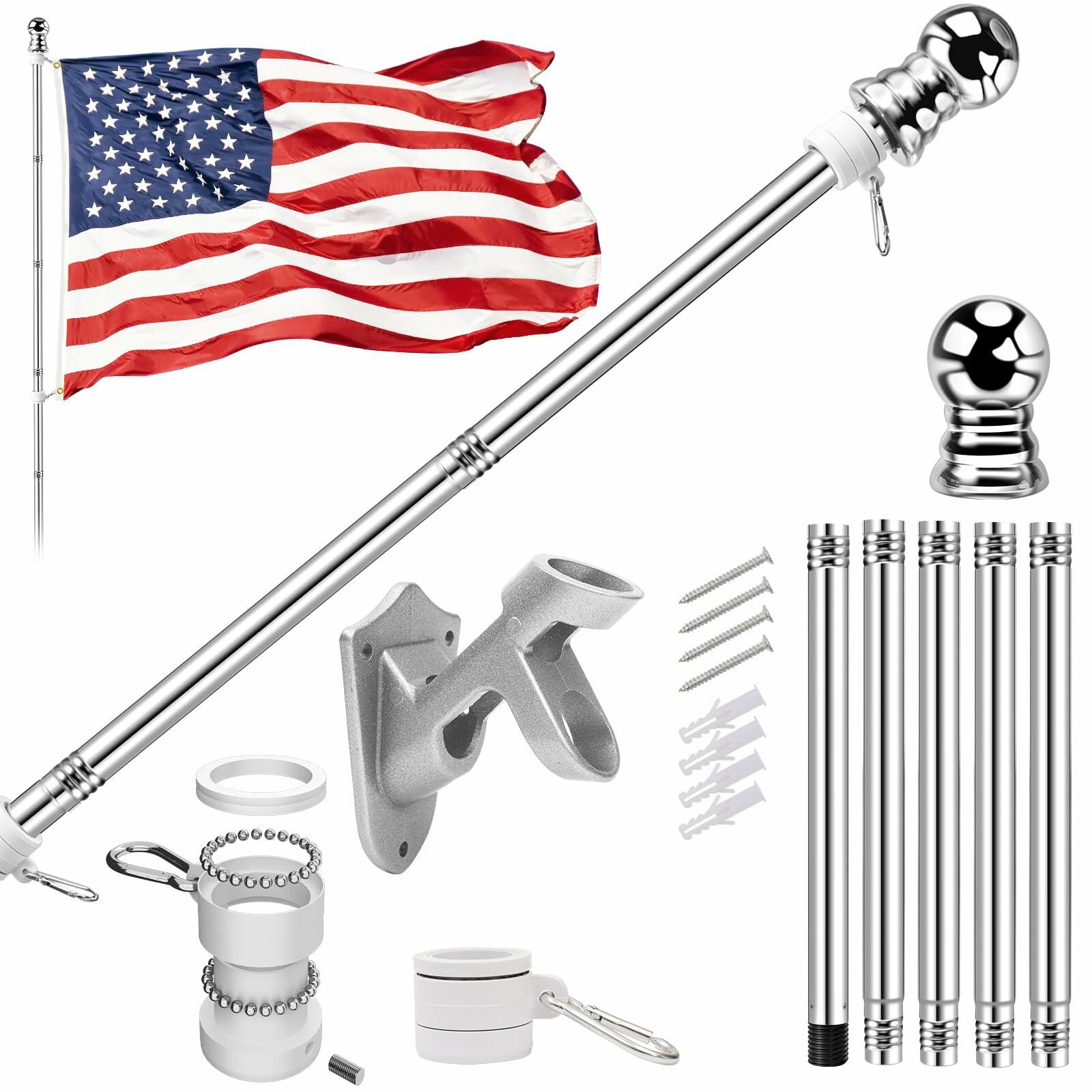 ZNNOPAX 3x5ft American Flag Pole Kit 5ft Stainless Steel Silver