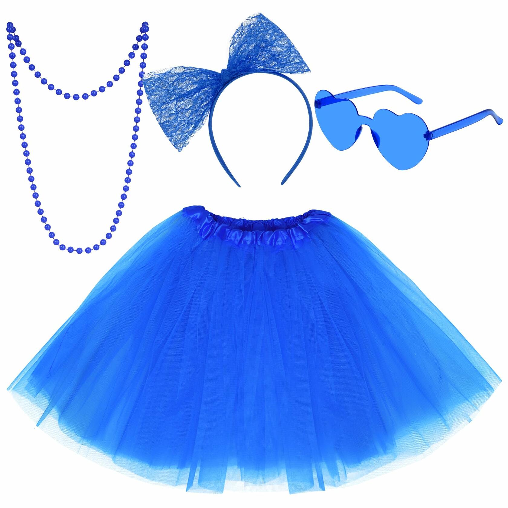Rthjsfj Tulle Tutu Skirt Pink with Bow Headband Beads Necklace Sunglasses