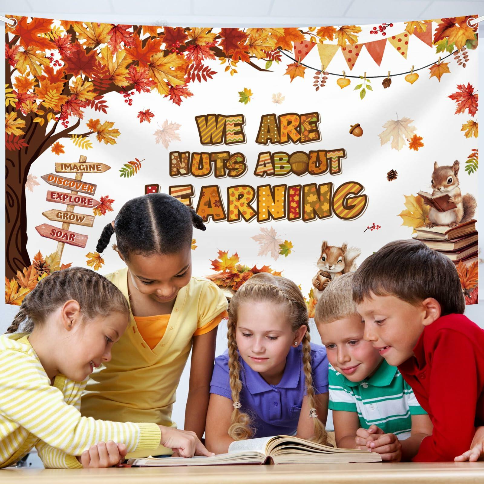 MEHOFOND Fall in Love with Learning Backdrop Autumn Pumpkin Maple 6x3.6ft Orange