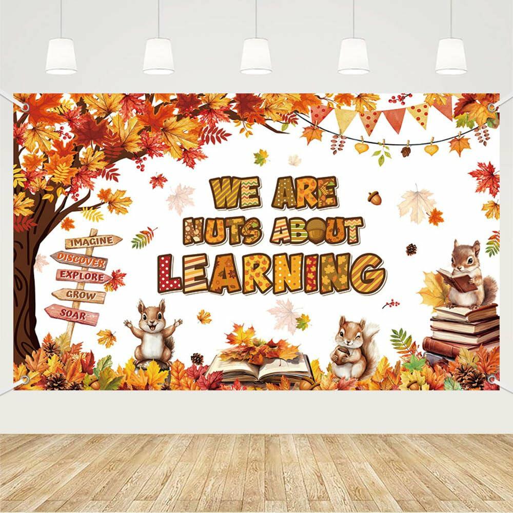 MEHOFOND Fall in Love with Learning Backdrop Autumn Pumpkin Maple 6x3.6ft Orange