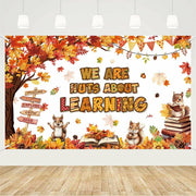 MEHOFOND Fall in Love with Learning Backdrop Autumn Pumpkin Maple 6x3.6ft Orange