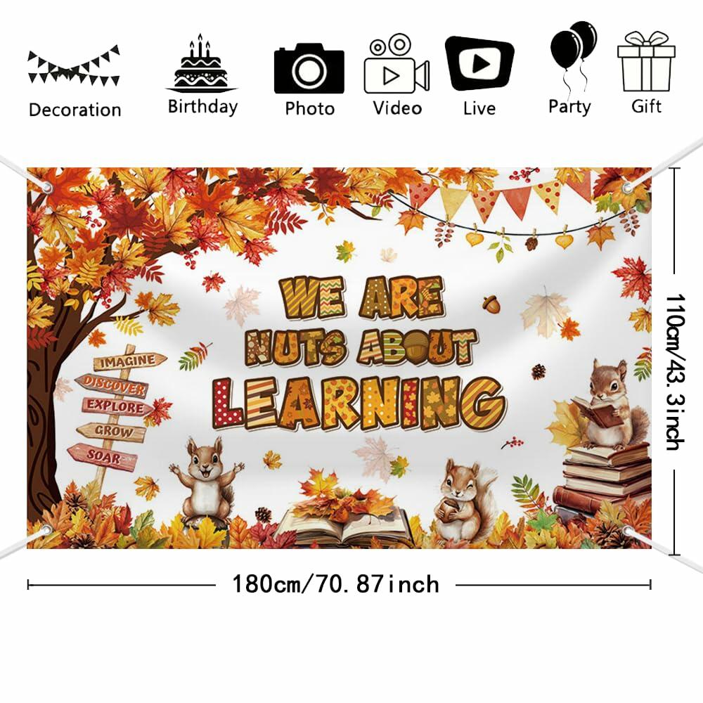 MEHOFOND Fall in Love with Learning Backdrop Autumn Pumpkin Maple 6x3.6ft Orange