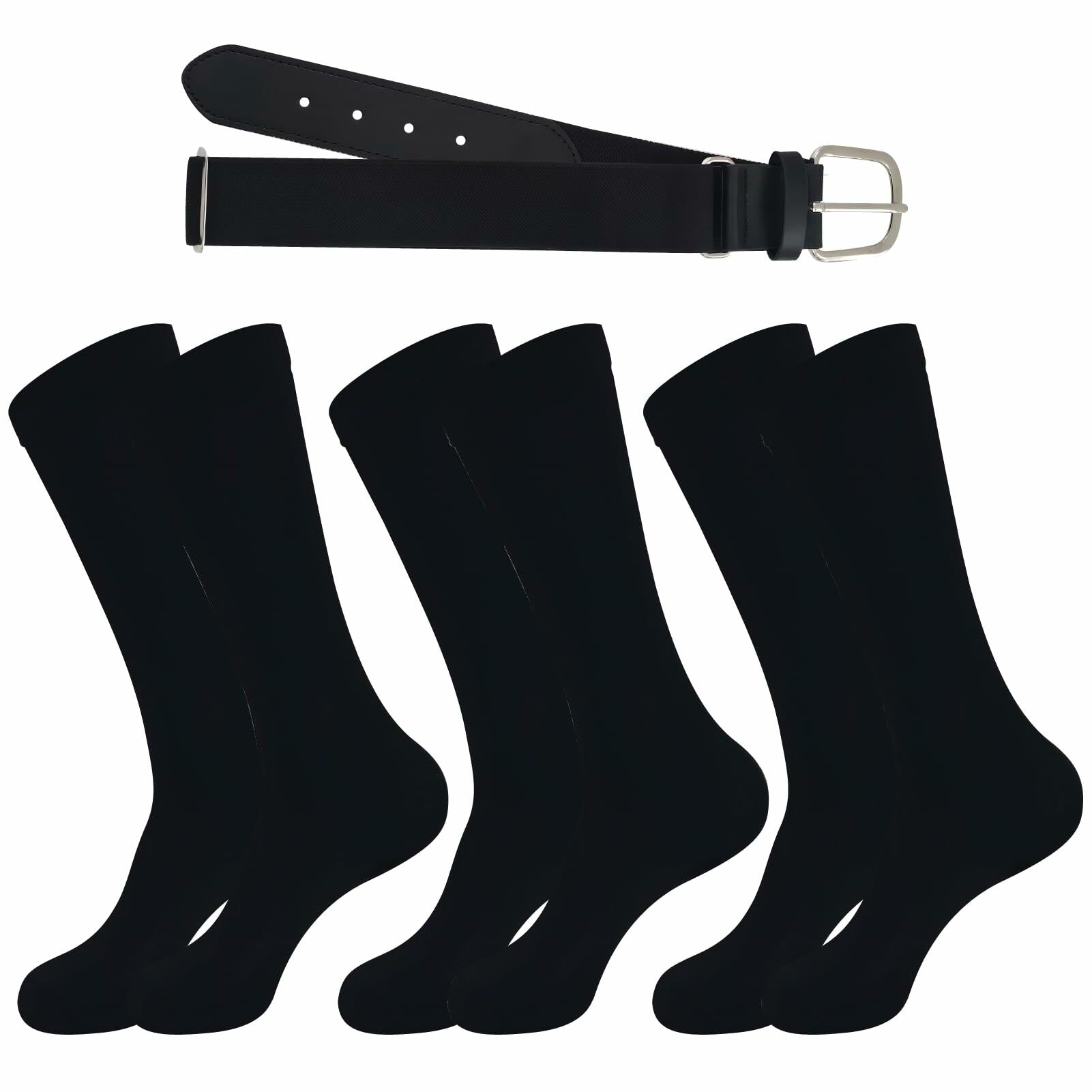 cs runsenisocks Men's Baseball Softball Socks & Belt Set White 3 Pairs Size L