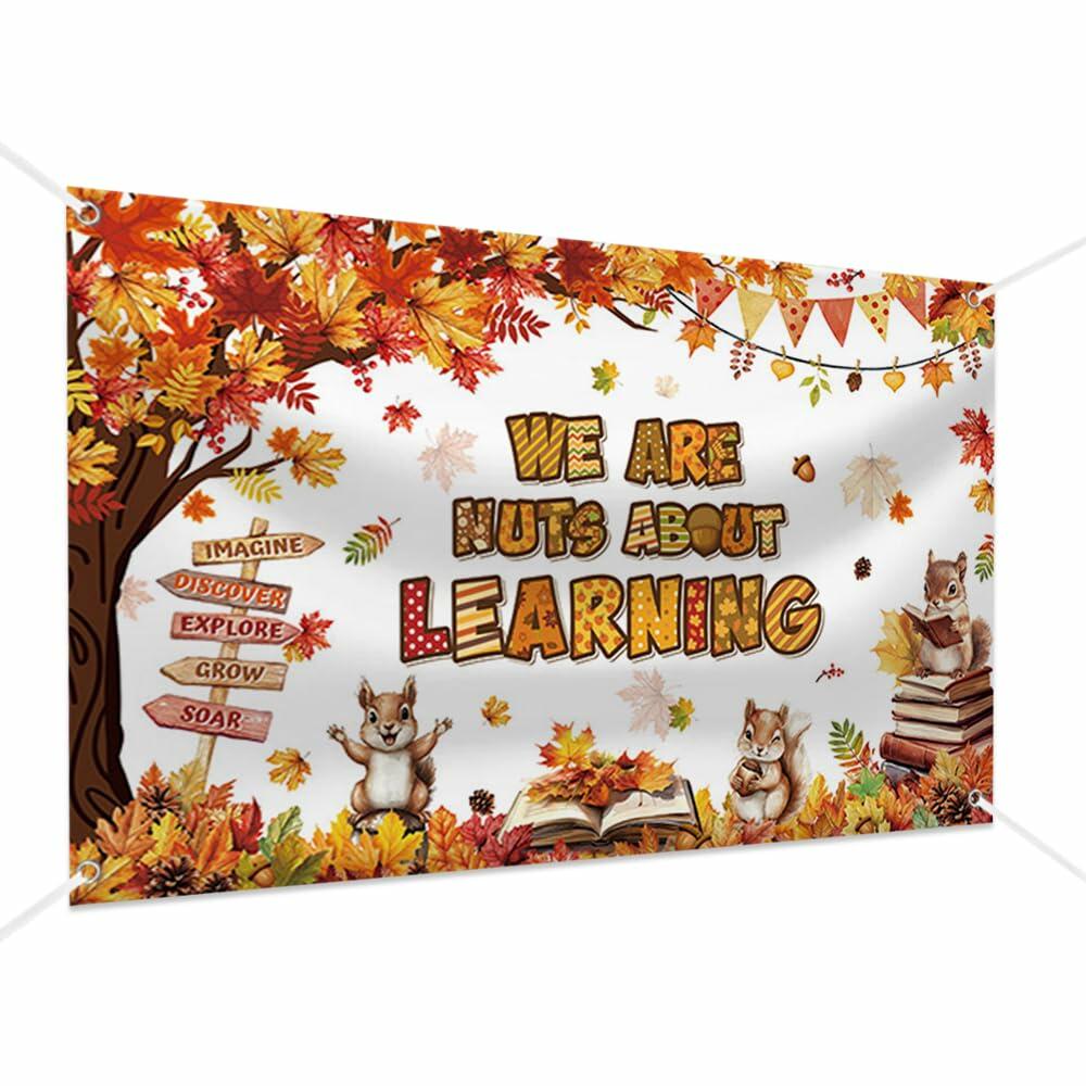MEHOFOND Fall in Love with Learning Backdrop Autumn Pumpkin Maple 6x3.6ft Orange