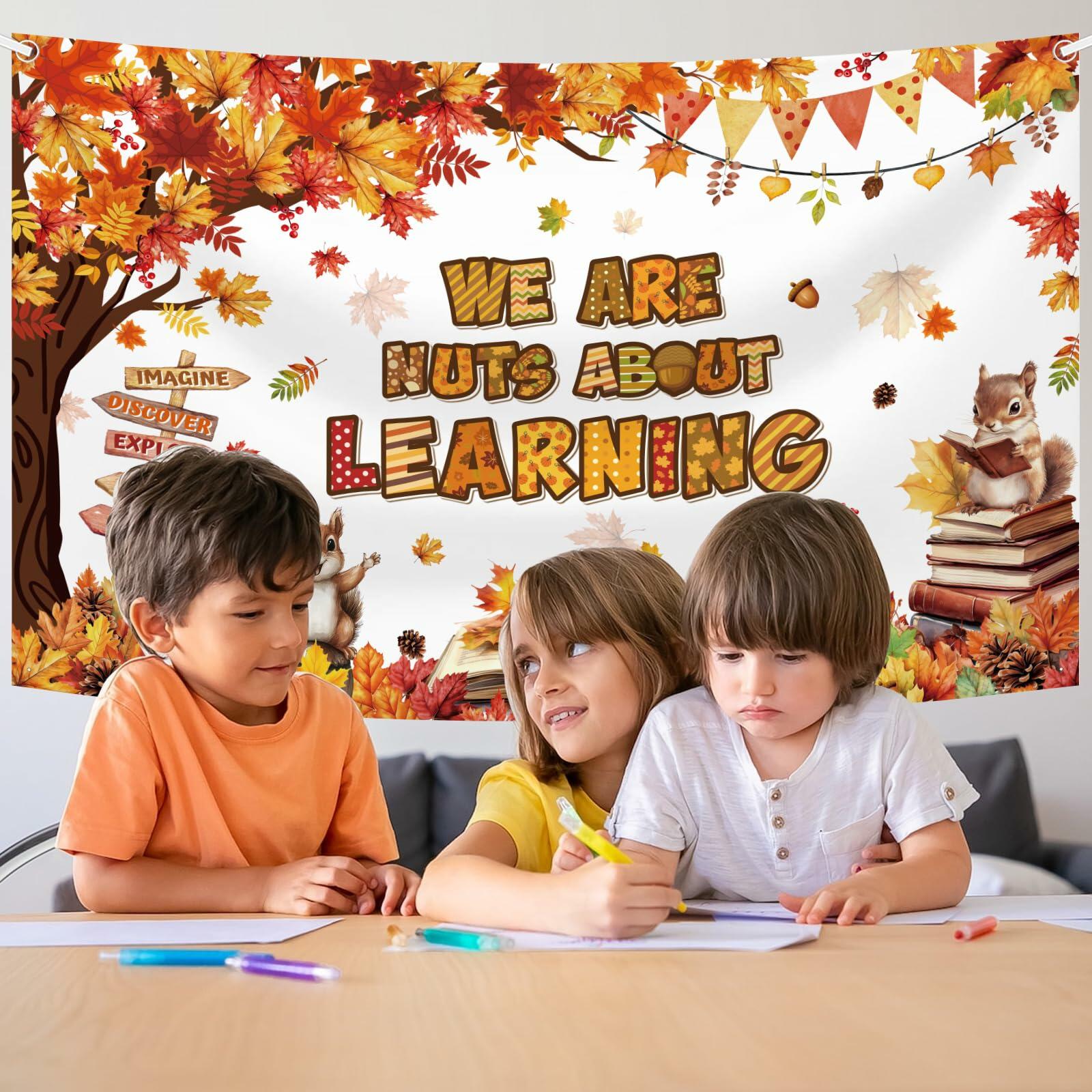 MEHOFOND Fall in Love with Learning Backdrop Autumn Pumpkin Maple 6x3.6ft Orange