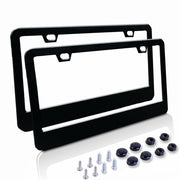 Car License Plate Frame Matte Stainless Steel Black 2 Pack with Screws Caps