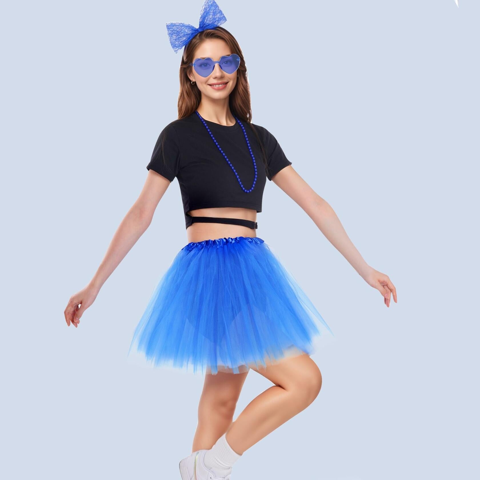 Rthjsfj Tulle Tutu Skirt Pink with Bow Headband Beads Necklace Sunglasses