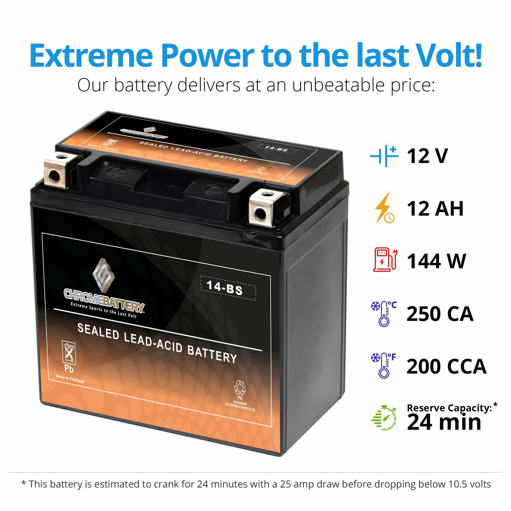 CB CHROMEBATTERY YTX14-BS 200CCA ATV Battery for Honda TRX Series