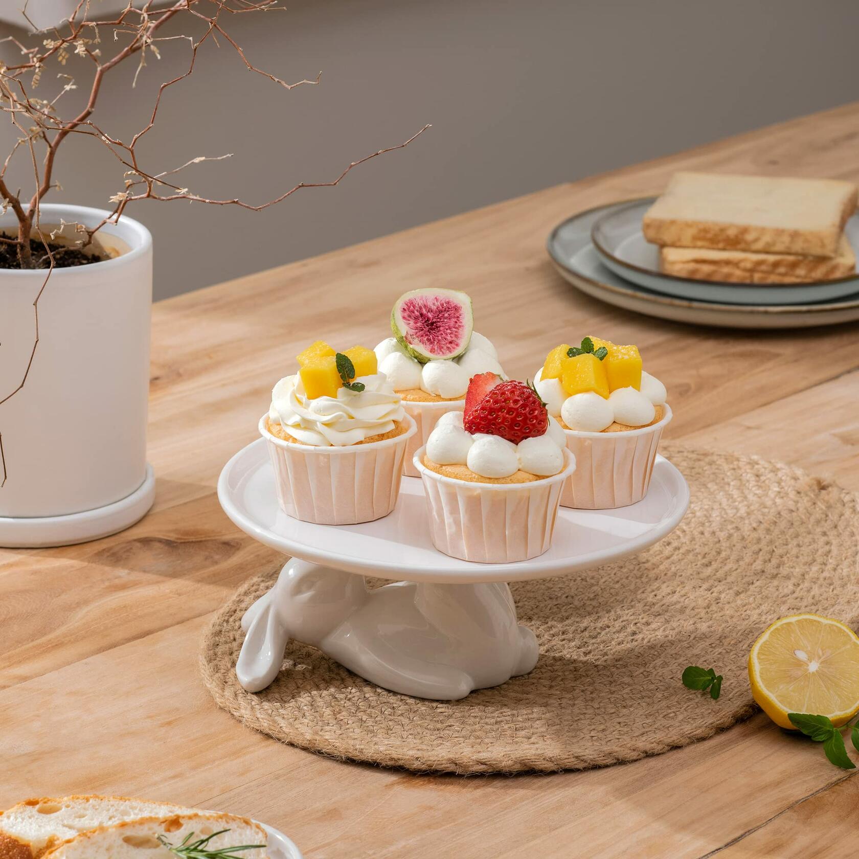 LA JOLIE MUSE Ceramic Cupcake Stand Bunny Candy Dish 8.3 Inch White