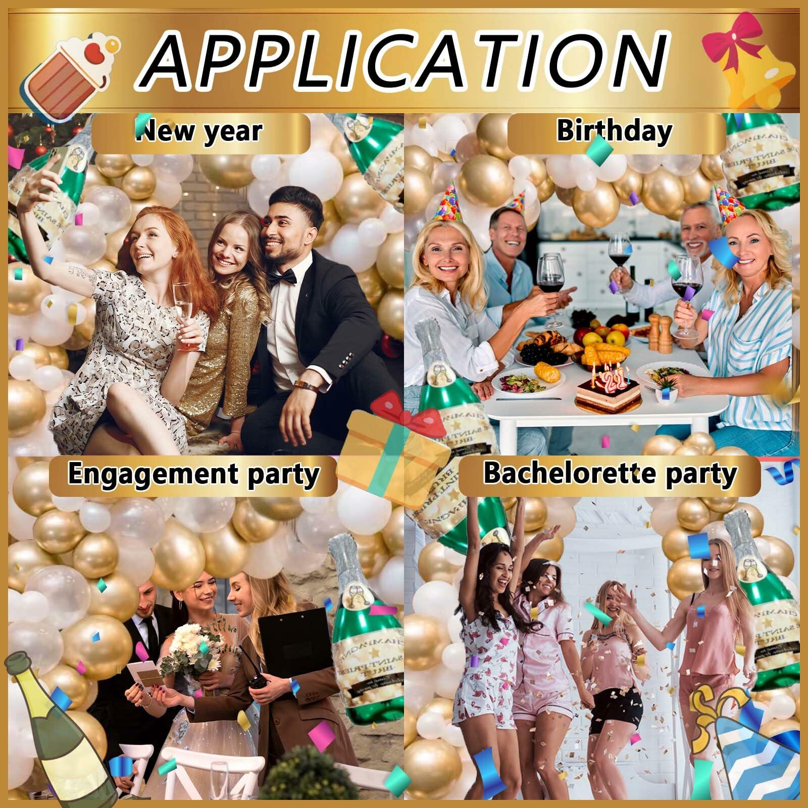 OORAMOO 176PCS Champagne Bottle Balloon Garland Arch Kit Gold Party Decor