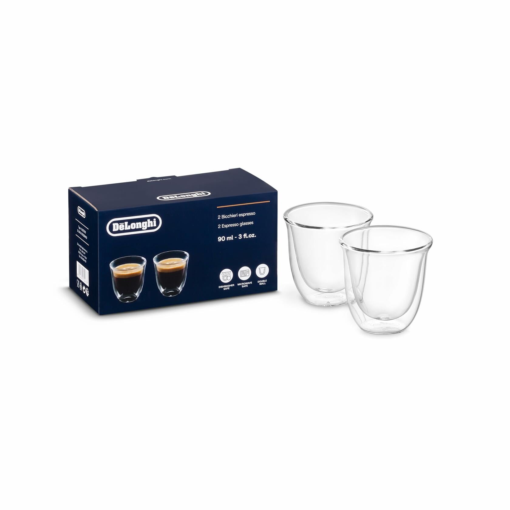 DeLonghi 3oz Espresso Double Wall Thermal Glasses Clear Set of 2