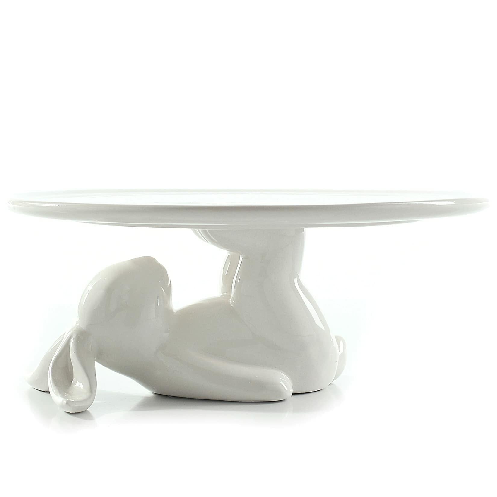 LA JOLIE MUSE Ceramic Cupcake Stand Bunny Candy Dish 8.3 Inch White