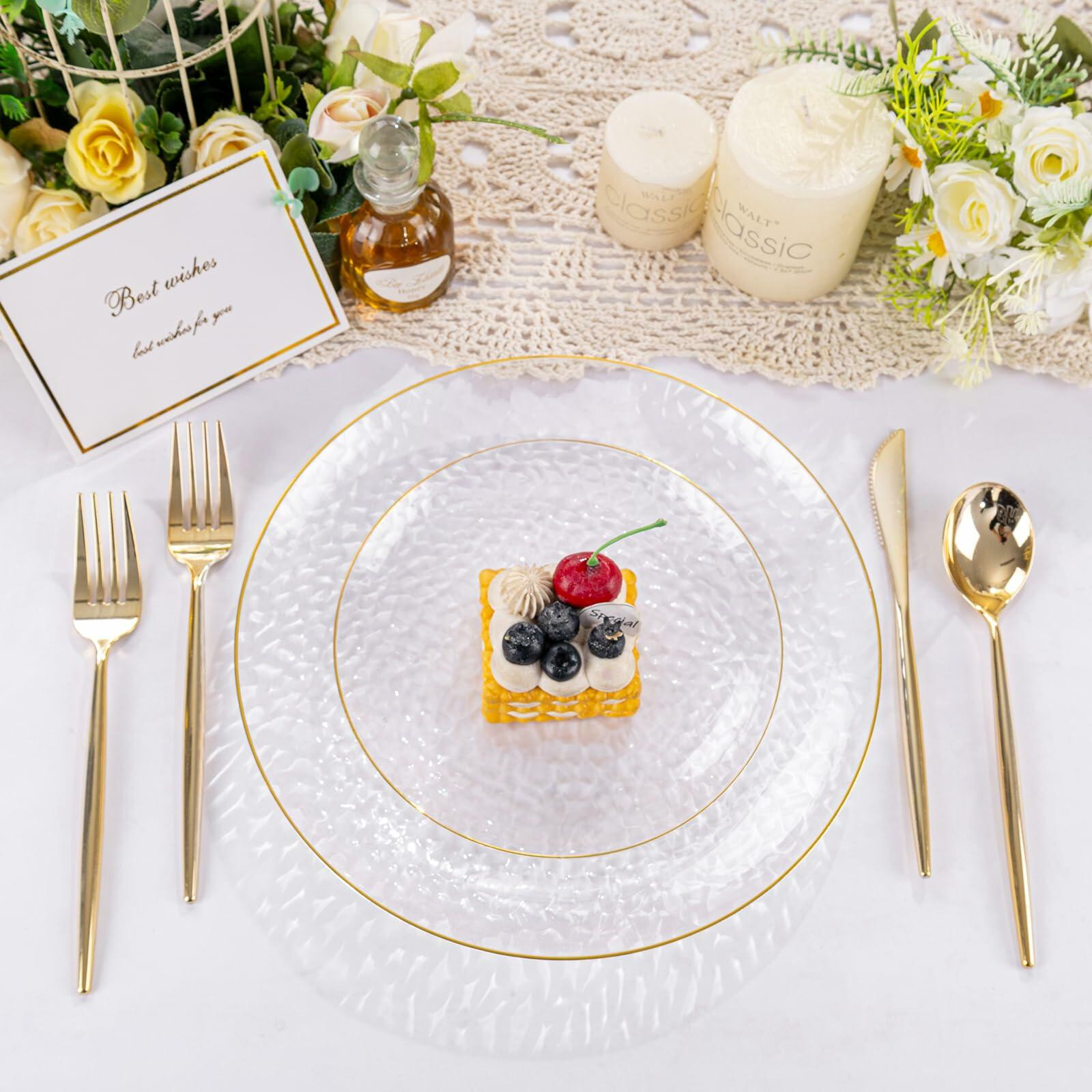 Rubtlamp 60Pcs Clear Plastic Plates Gold Rim Heavy-duty 30 Dessert 30 Dinner