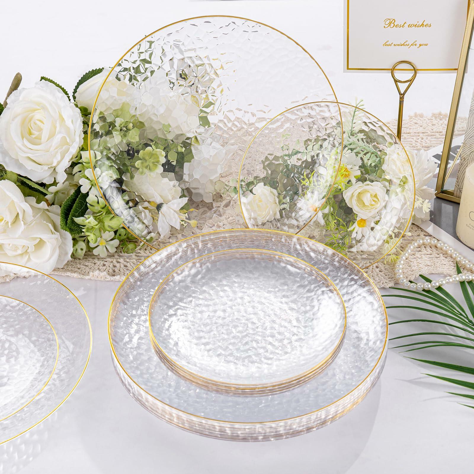 Rubtlamp 60Pcs Clear Plastic Plates Gold Rim Heavy-duty 30 Dessert 30 Dinner