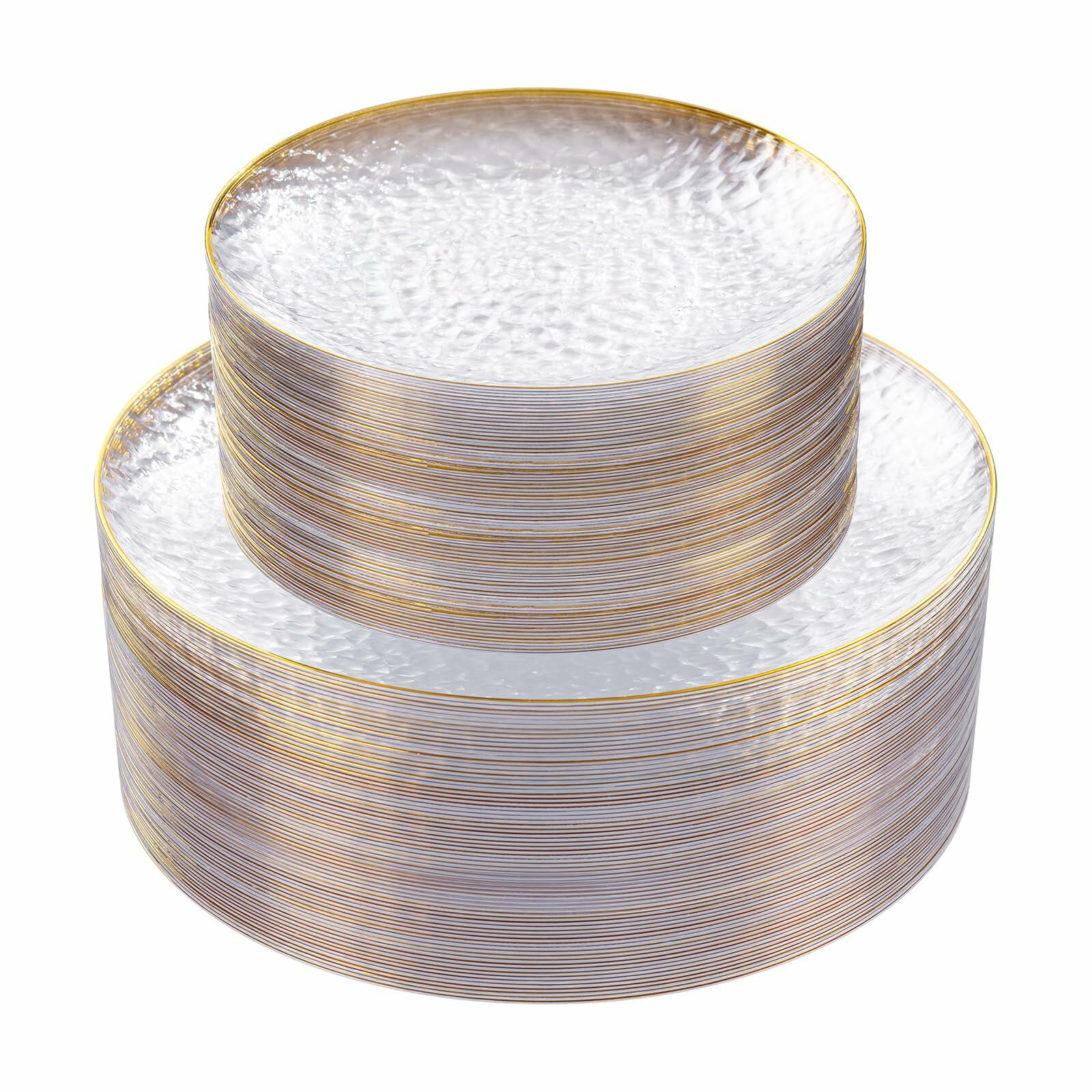 Rubtlamp 60Pcs Clear Plastic Plates Gold Rim Heavy-duty 30 Dessert 30 Dinner
