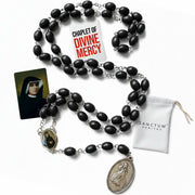 St Faustina Relic Chaplet Divine Mercy Rosary Black w/ Miraculous Medal