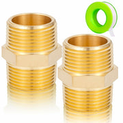 FullMayPro 2pcs Brass Hex Nipple 1/2” NPT Male Adapter with Teflon Tape