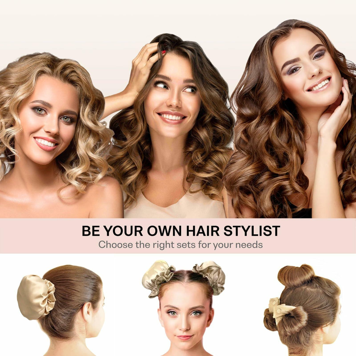 BLINKEEN Satin Heatless Hair Curlers, Pillow Rollers with Caps, No Heat Curling