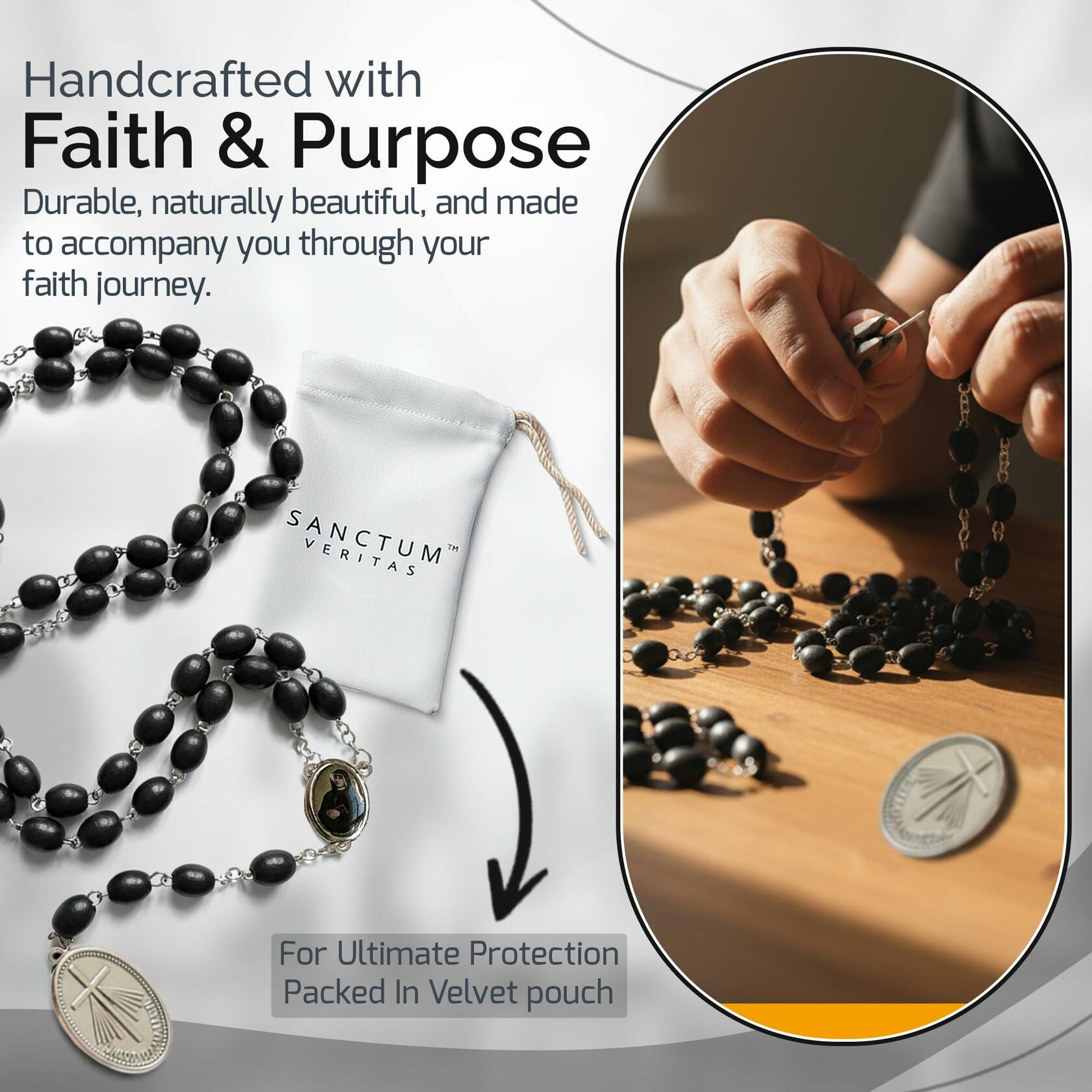 St Faustina Relic Chaplet Divine Mercy Rosary Black w/ Miraculous Medal