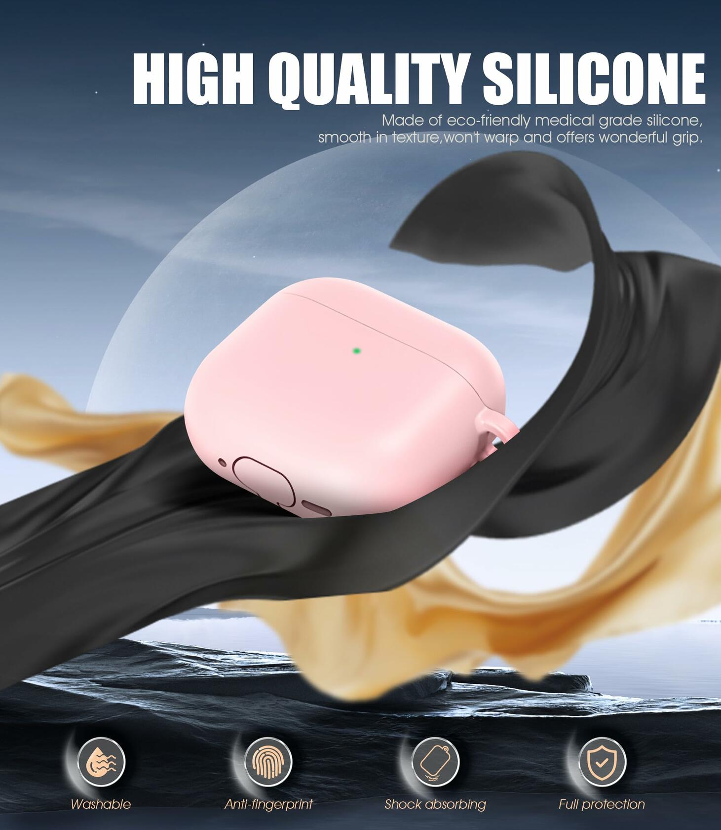 Seltureone AirPods 4 Case Soft Silicone Shockproof Keychain Midnight Blue