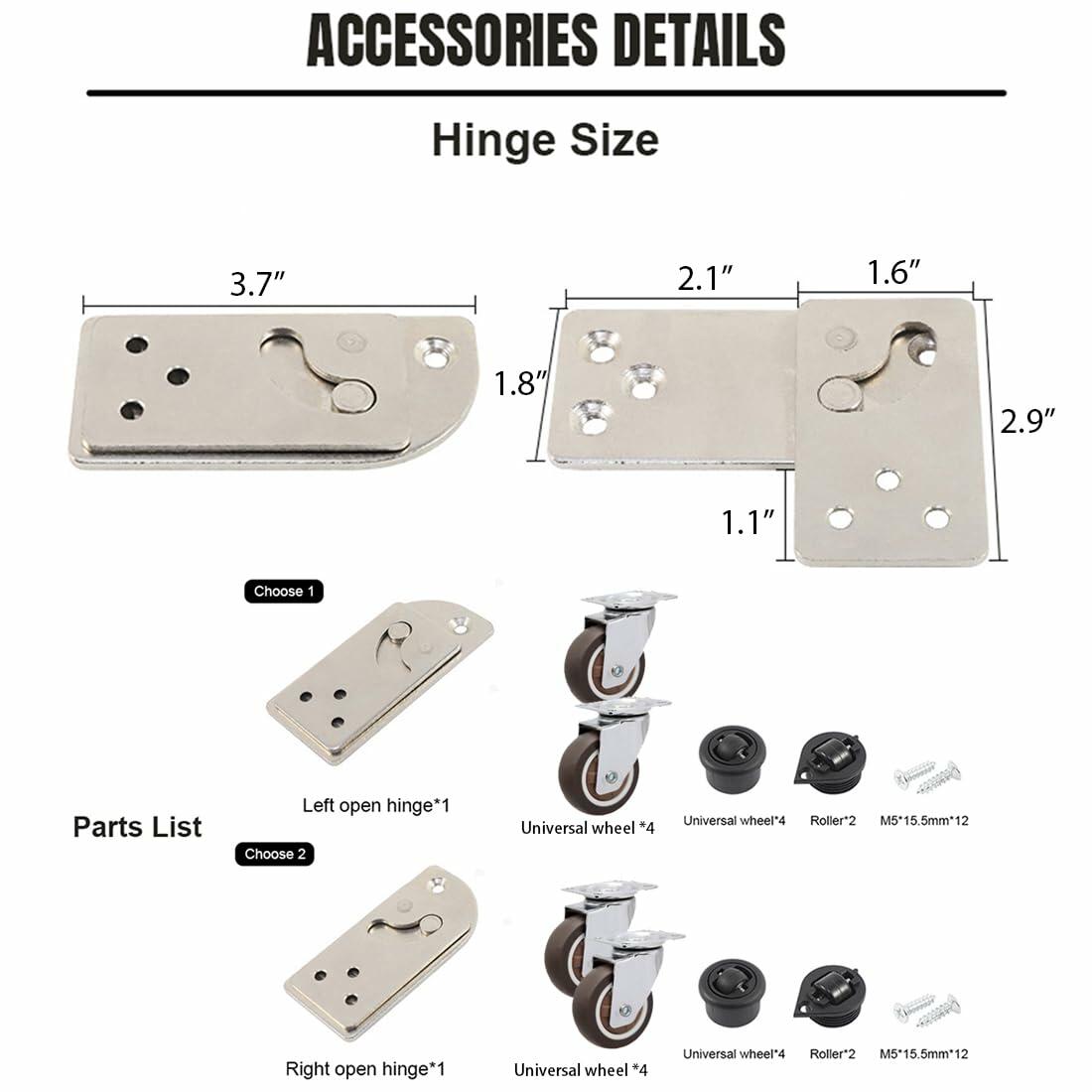 HOWHY 90° Rotating Table Hinges for L-Shaped Cabinets, Left Open, Black
