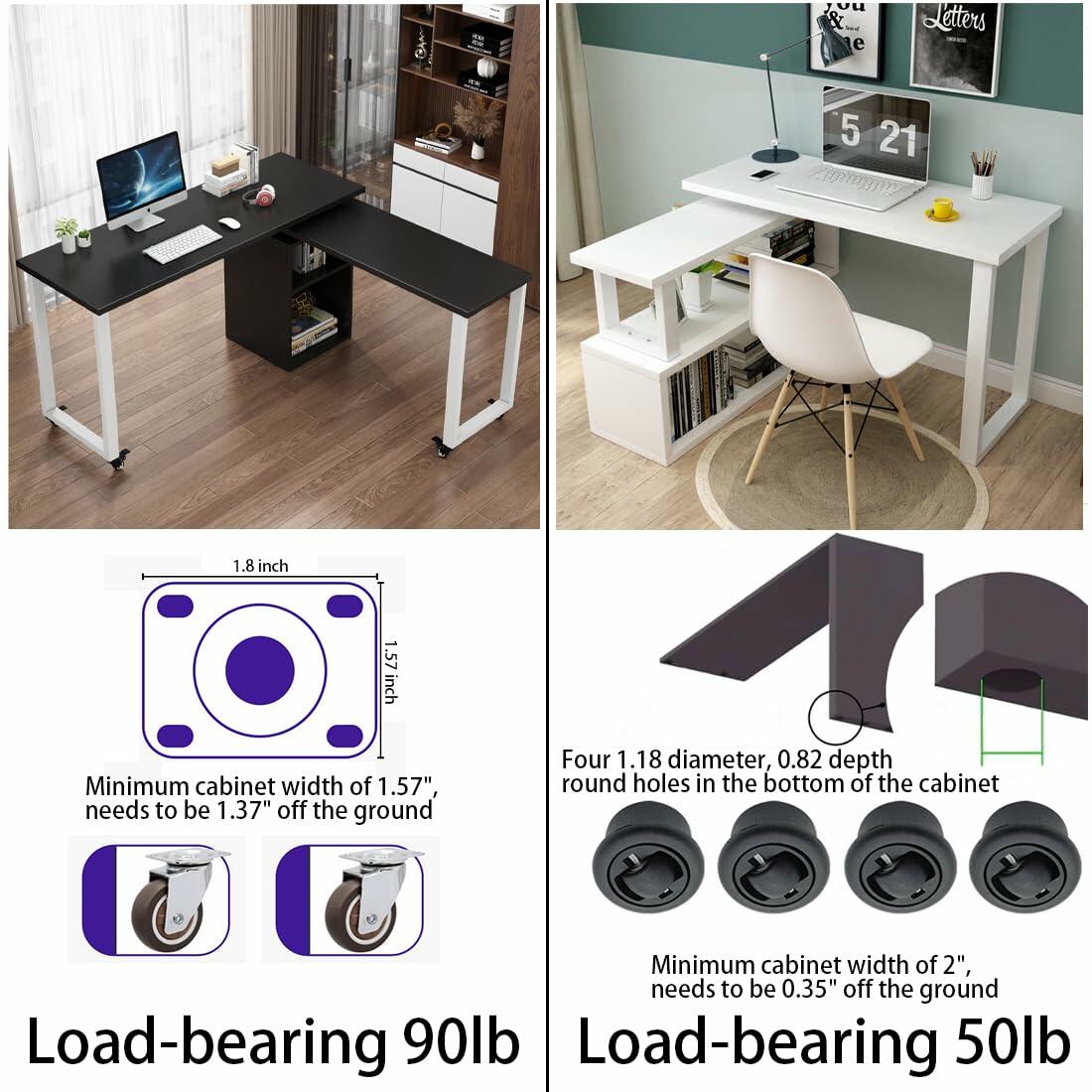 HOWHY 90° Rotating Table Hinges for L-Shaped Cabinets, Left Open, Black