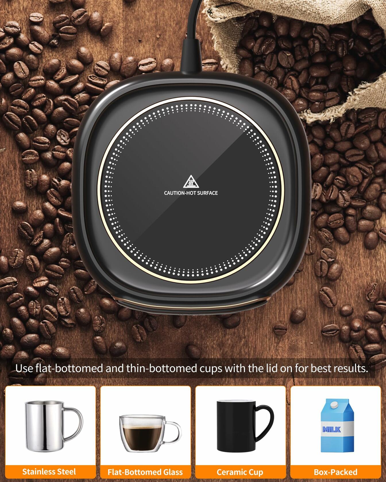Lerat Coffee Mug Warmer Dark Black 3 Temp Settings Auto Shut Off No Cup
