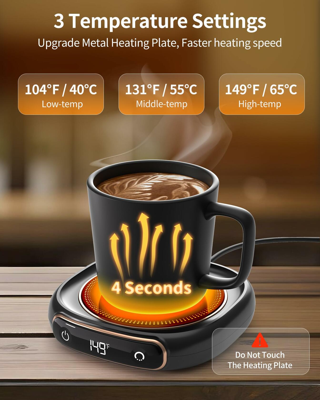 Lerat Coffee Mug Warmer Dark Black 3 Temp Settings Auto Shut Off No Cup