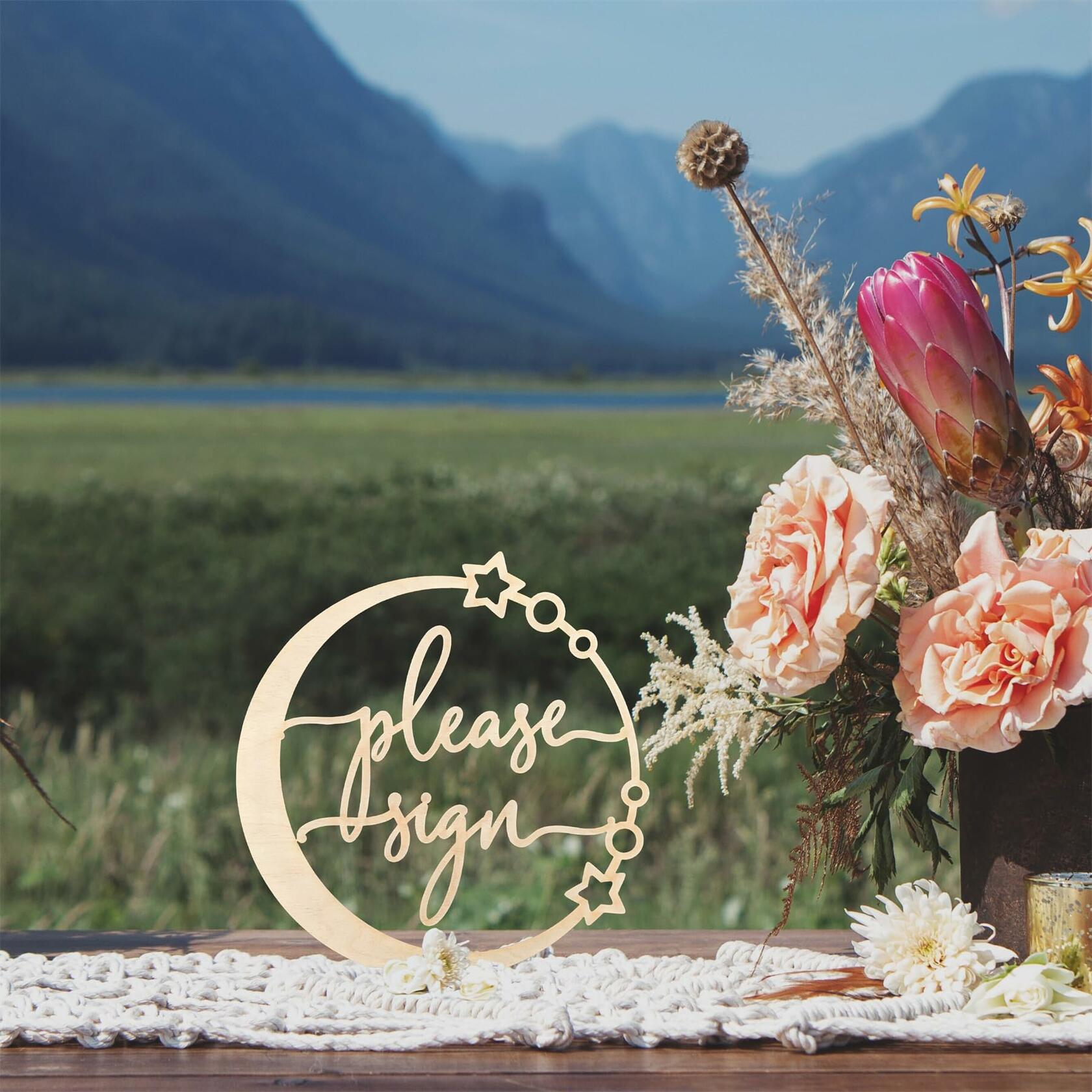 Celestial Please Sign Wedding Sign Rustic Just Married Wooden Decoration