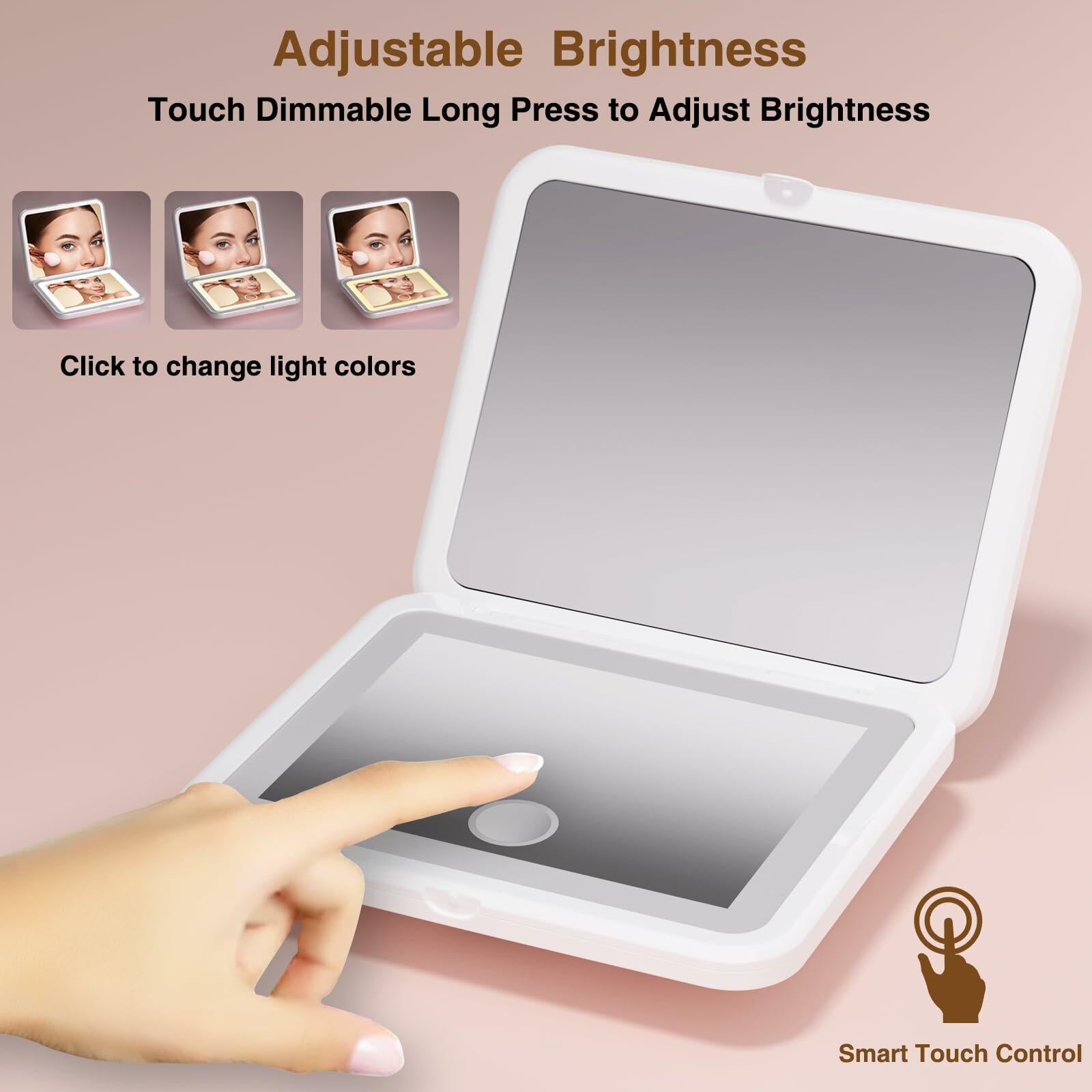 Rechargeable LED Travel Mirror 2-Sided Compact 1X/5X Magnification Purse