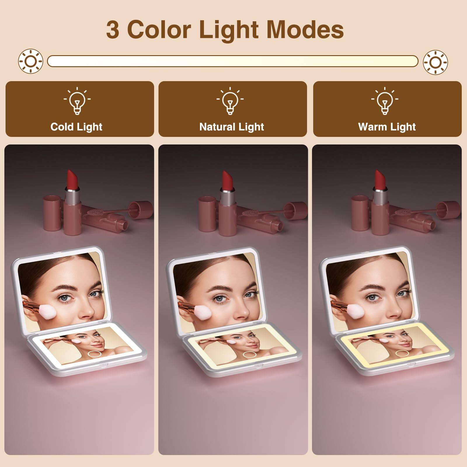 Rechargeable LED Travel Mirror 2-Sided Compact 1X/5X Magnification Purse