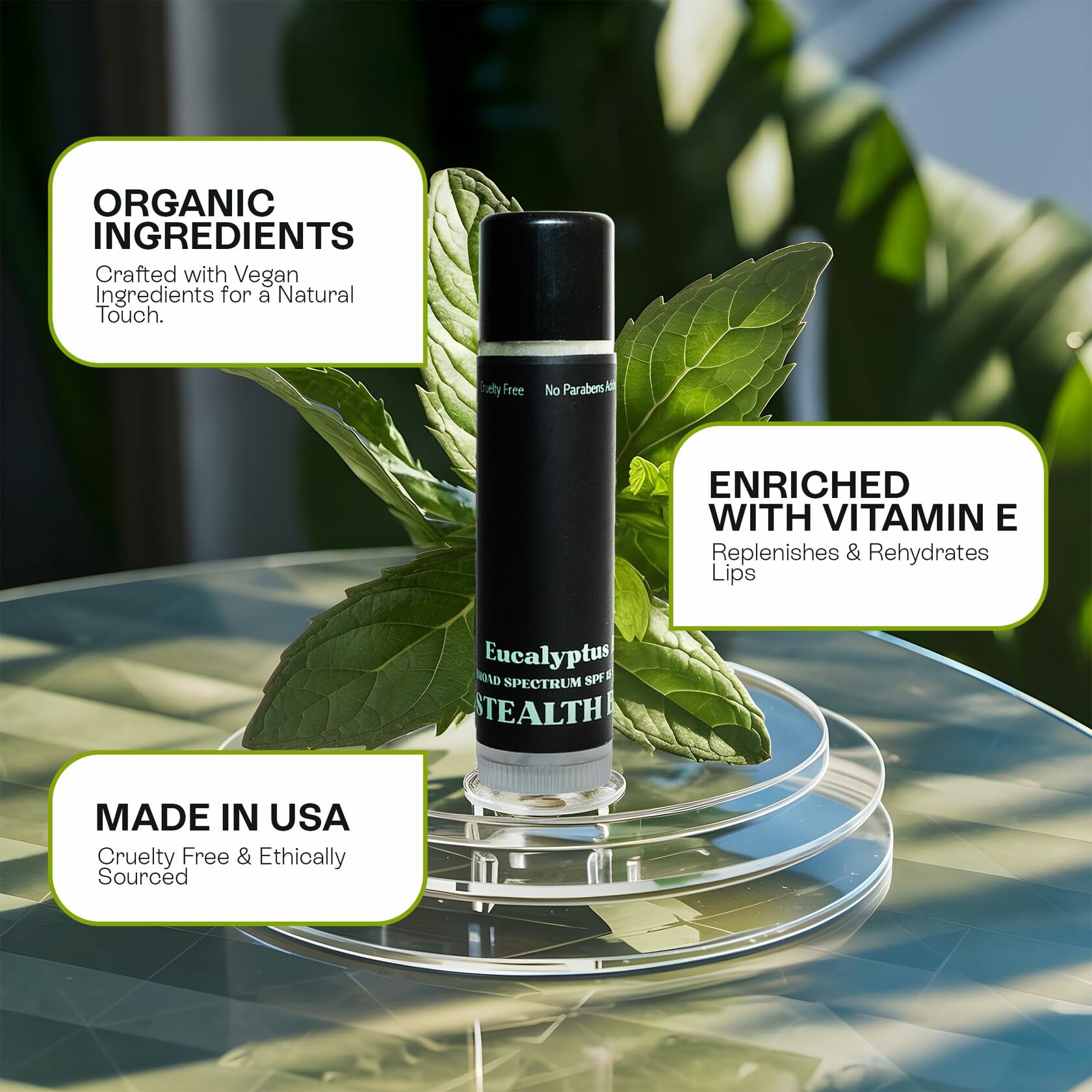 Stealth Balms Men's Organic Mint Lip Balm SPF 15 3 Pack Spearmint Peppermint