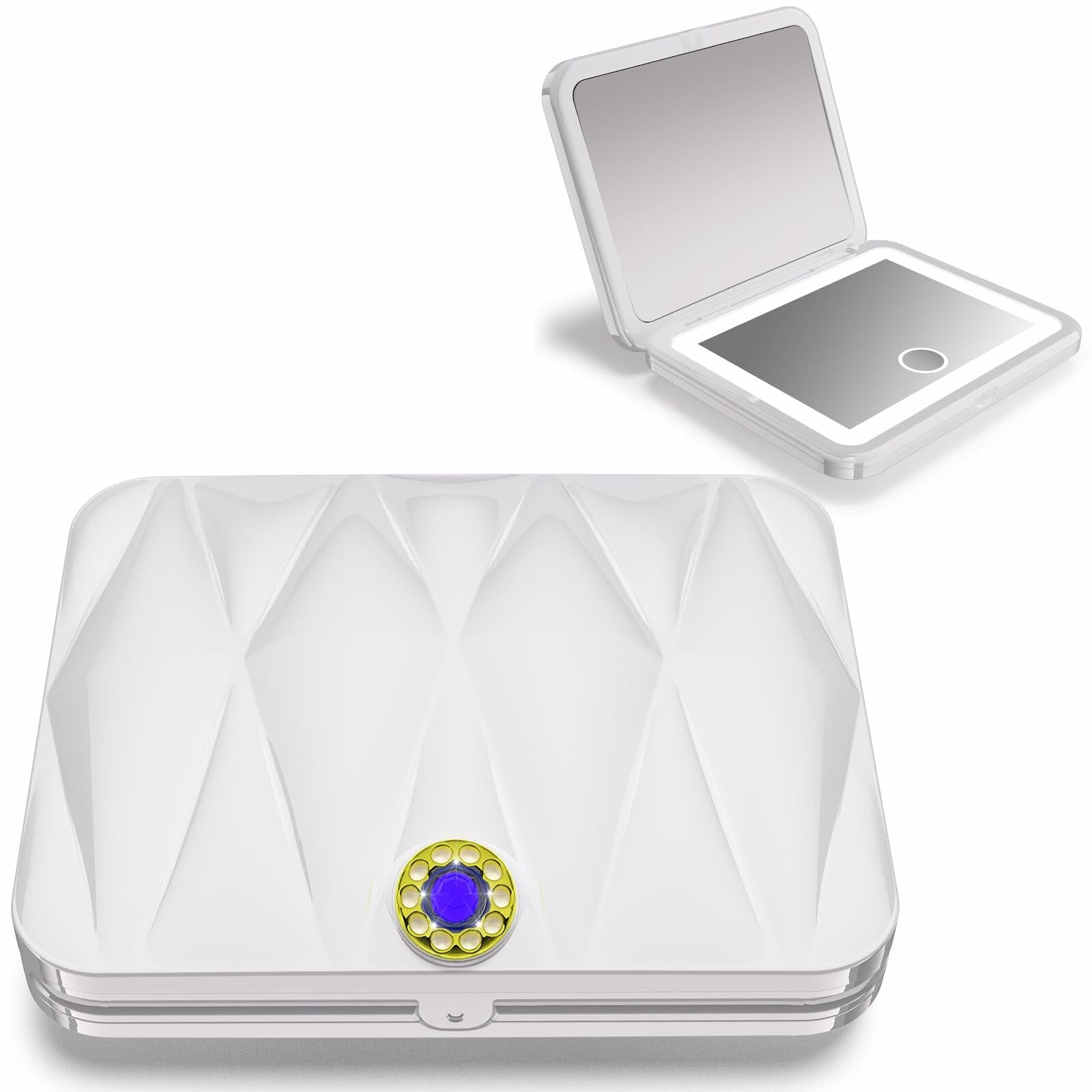 Rechargeable LED Travel Mirror 2-Sided Compact 1X/5X Magnification Purse