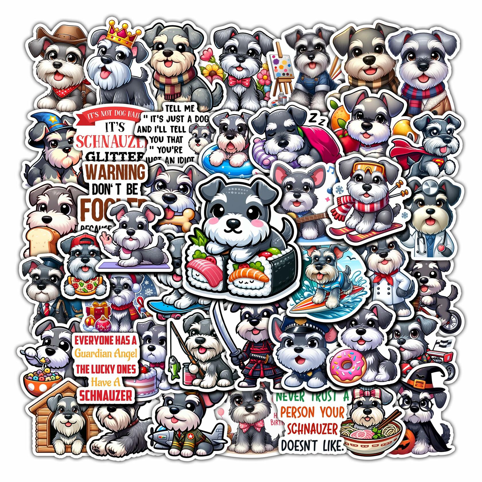 BIGZORO Schnauzer Dog Stickers Pack 50 PCS Waterproof Vinyl Decals