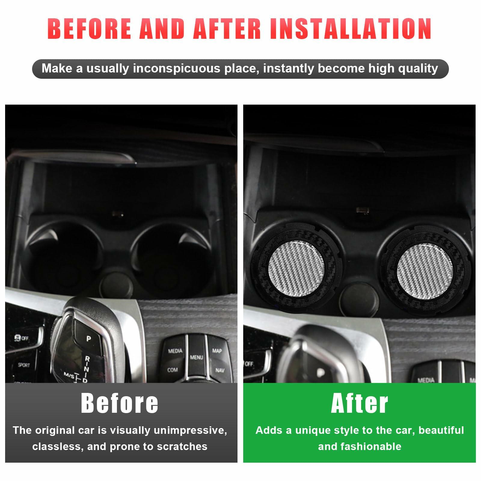 Dickno Car Cup Holder Inserts 2 Pack 2.75in Carbon Fiber Non Slip Silver