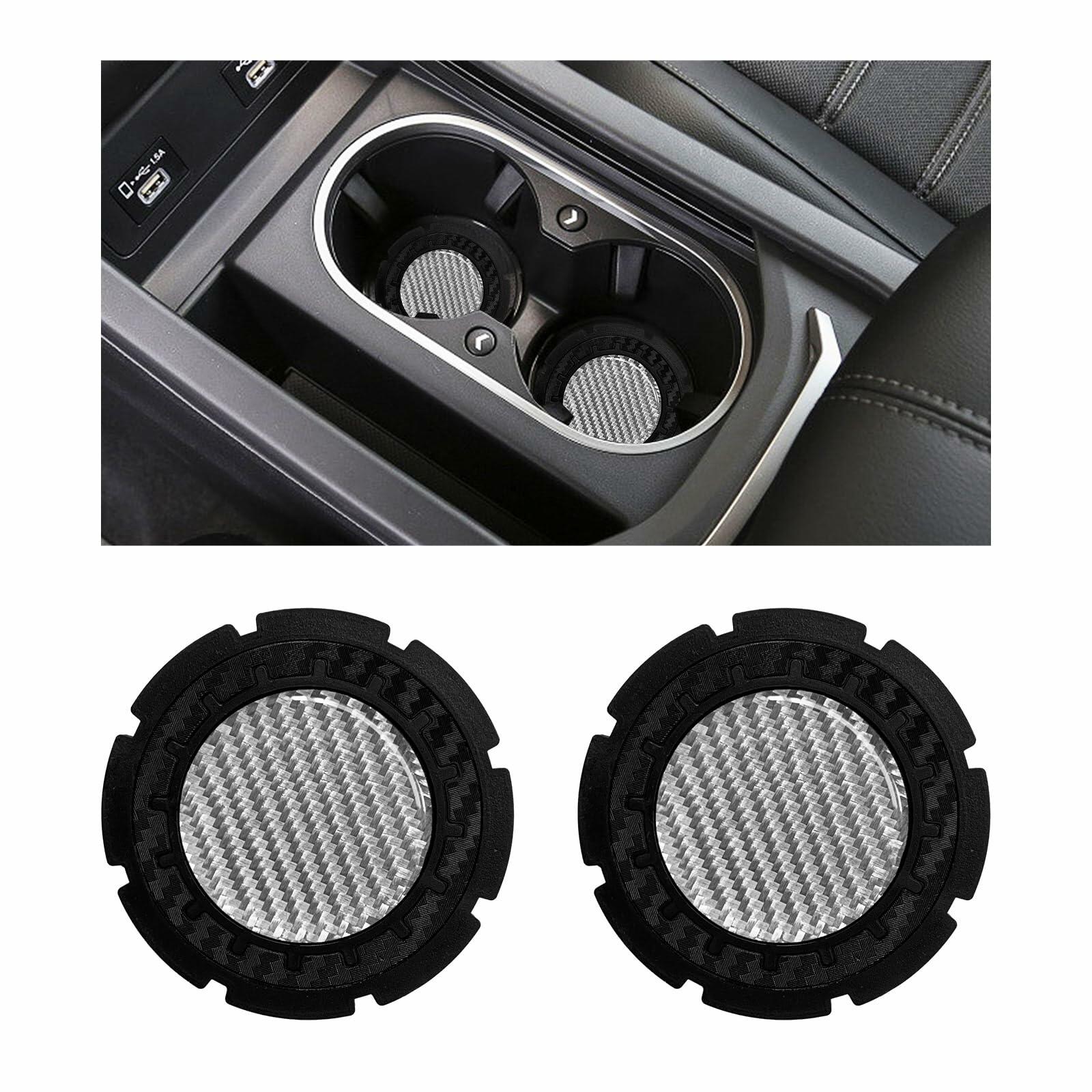 Dickno Car Cup Holder Inserts 2 Pack 2.75in Carbon Fiber Non Slip Silver